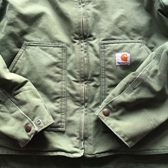 Vintage Carhartt Women’s Green Jacket Sherpa Lined WJ022 394 Medium Chore Coat - Picture 4 of 9
